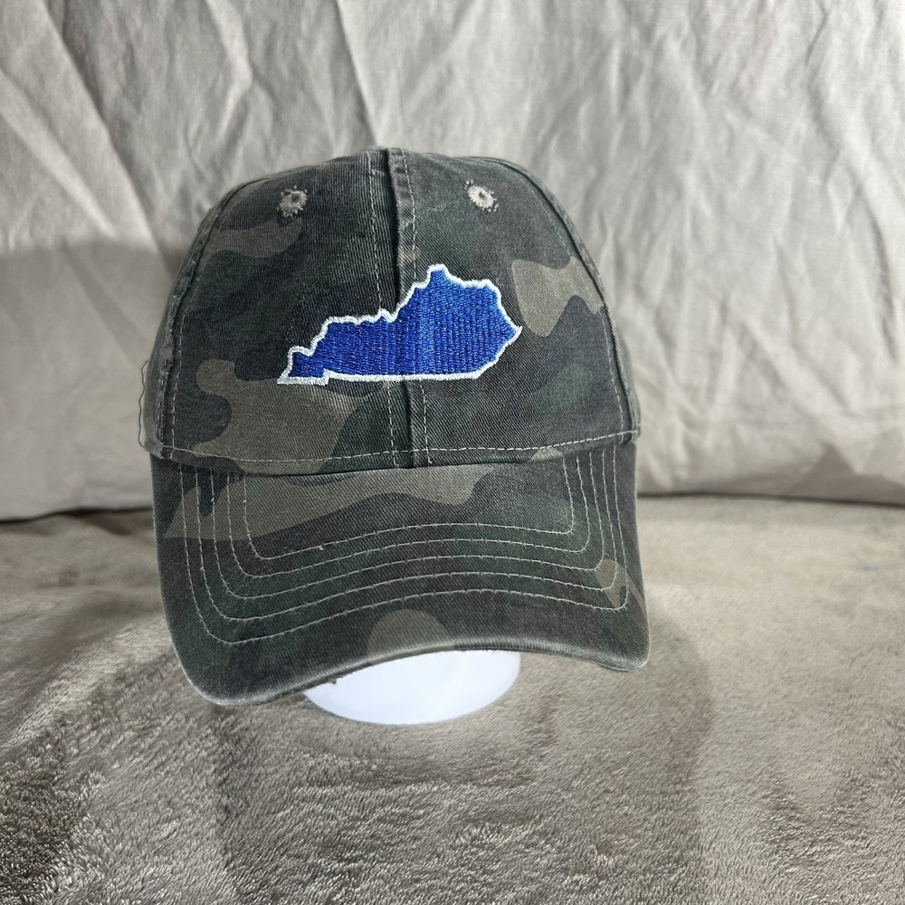 Kentucky State Map Camouflage Distressed Baseball Cap – Adjustable